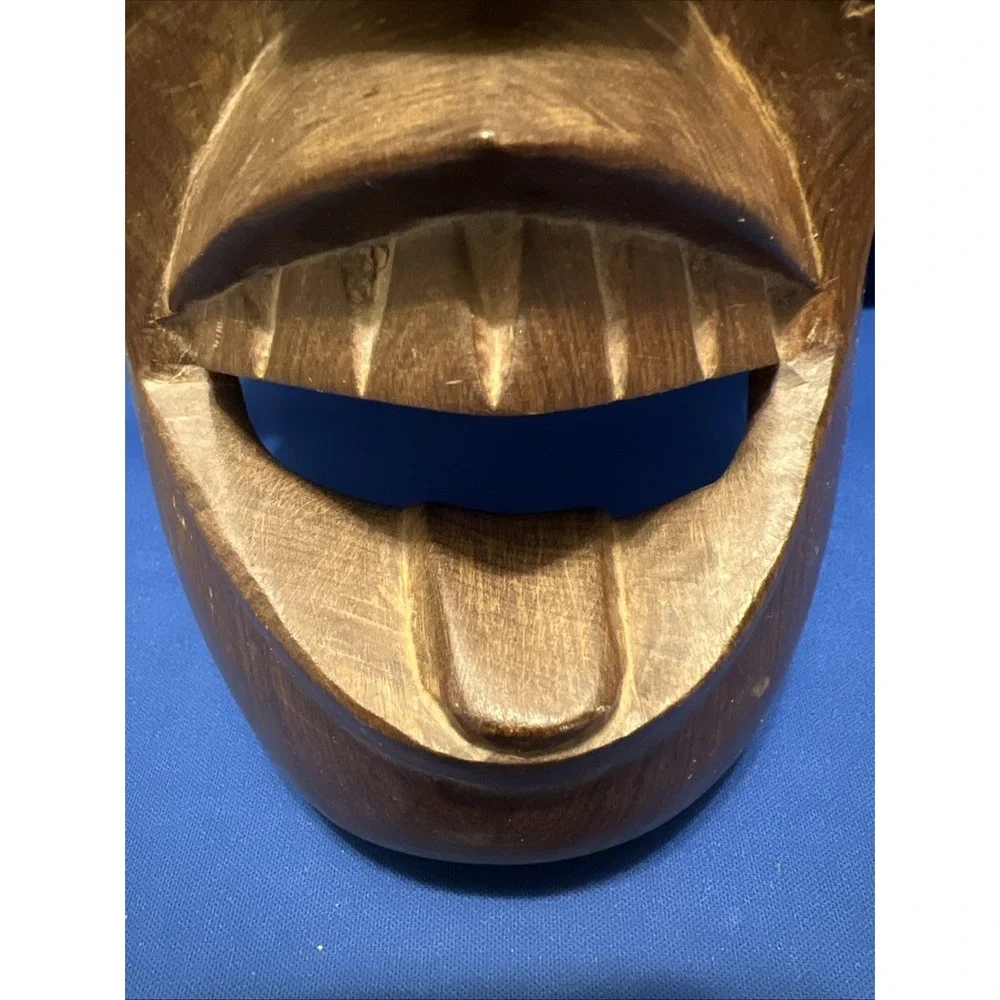 Vintage Hand Carved Wooden African Tribal Mask Wall Art Decor 12x6